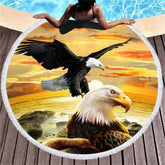 Lofaris Sunset Flying Eagle Photography Round Beach Towel